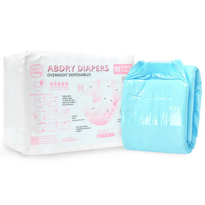 حفاضات للكبار قابلة للتعديل 6500 مل من LittleForBig - 10 قطع - حفاضات ABDry فائقة الامتصاص باللون الأزرق (M)